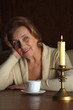 Pretty Caucasian aged woman sitting