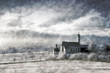 Illustration: Winter landscape vintage painting Winter landscape vintage painting