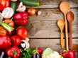 Healthy Organic Vegetables on a Wood Background
