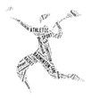 Illustration: badminton player pictogram with black color words on white backg badminton player pictogram with black color words on white backg