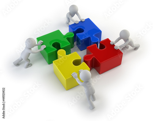 Illustration: 3d small people - team with the puzzles 3d small people - team with the puzzles