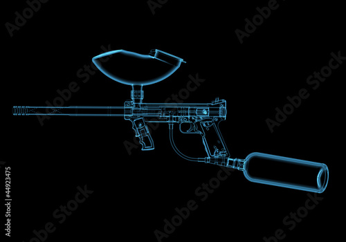 Illustration: Paintball gun (3D xray blue transparent) Paintball gun (3D xray blue transparent)