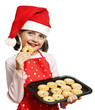 Photo: little girl baking Christmas cookies - white background little girl baking Christmas cookies - white background