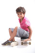 Child sitting on his skateboard