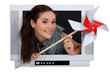 Woman coming out of the television