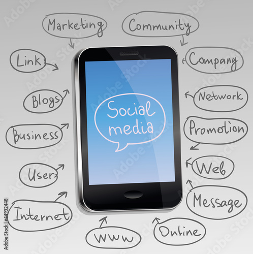 Vector: Vector mobile phone with social media concept Vector mobile phone with social media concept