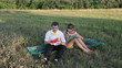 Video: Young couple eating watermelon at picnic, closeup view Young couple eating watermelon at picnic, closeup view