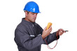 Tradesman using a multimeter