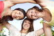Three young beautiful girls having fun