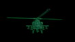 Apache attack helicopter. Fades into wireframe version. Loops.