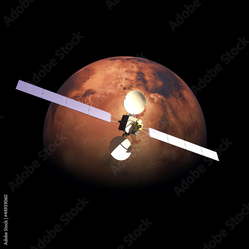 Illustration: Artificial Probe orbiting above Red Planet Mars Artificial Probe orbiting above Red Planet Mars