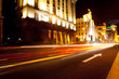 moving car with blur light through city at night ,shanghai