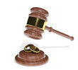 Gavel coming down on wedding rings