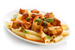 Pasta with roasted chicken and tomato sauce