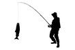 Vector: A silhouette of a fisherman with a fish A silhouette of a fisherman with a fish