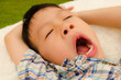 asain boy sleeping in the garden
