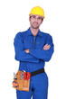 Worker wearing a toolbelt