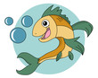 Colorful fish and blue bubbles