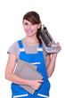 portrait of a woman holding tiles