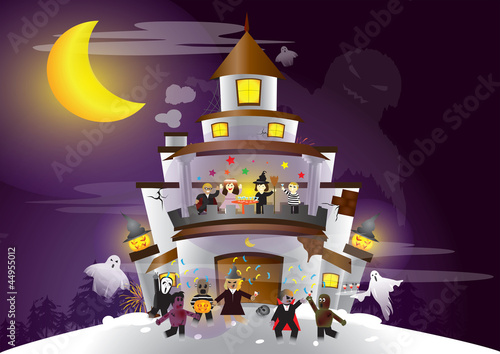 Vektor: Halloween Festival. Ghost and human having a great party. Halloween Festival. Ghost and human having a great party.