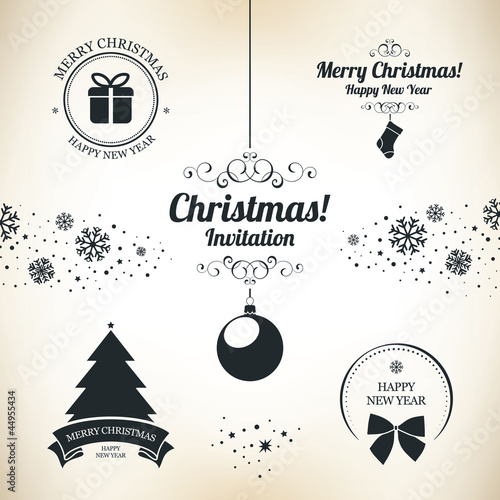Vector: Christmas and New Year symbols for designs postcard, invitation Christmas and New Year symbols for designs postcard, invitation