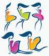 vector collection of girls in bright dresses
