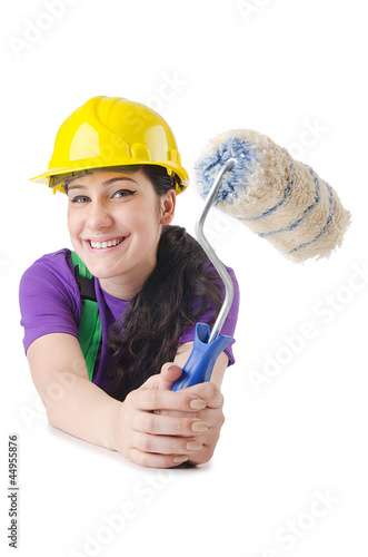 Photo: Woman painter isolated on the white Woman painter isolated on the white