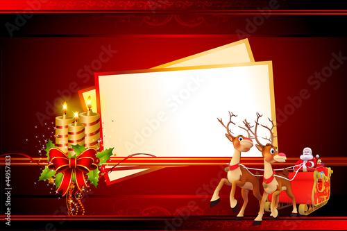 Illustration: santa and his sleigh with a big cards on red background santa and his sleigh with a big cards on red background