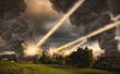 Meteorite shower destroying buildings