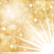 Gold christmas background with snowflakes and fireworks, EPS10
