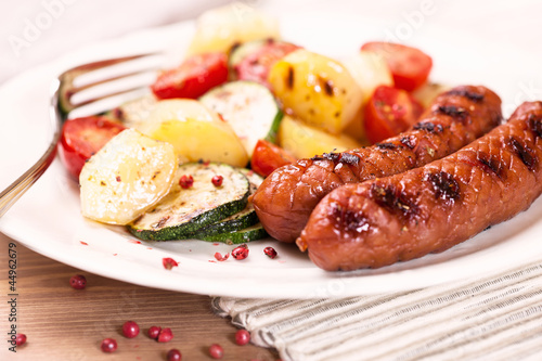 Photo: Grilled sausages with roasted vegetables Grilled sausages with roasted vegetables