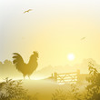 A Misty Morning Landscape with Cockerel, Rooster