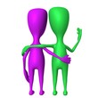 Illustration: Two 3d puppet talking keenly from behind Two 3d puppet talking keenly from behind