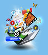 Foto: Internet computer Laptop with media Icons Internet computer Laptop with media Icons