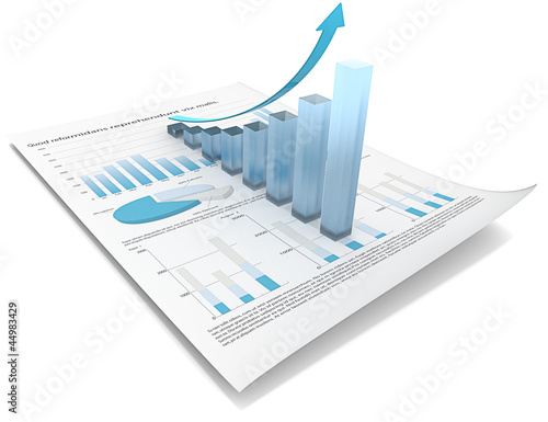 Illustration: Growth. Abstract financial document, 3d graph of frosted glass. Growth. Abstract financial document, 3d graph of frosted glass.