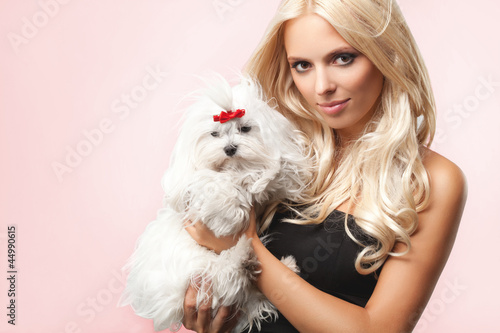 Photo: Beautiful Woman with her dog Beautiful Woman with her dog