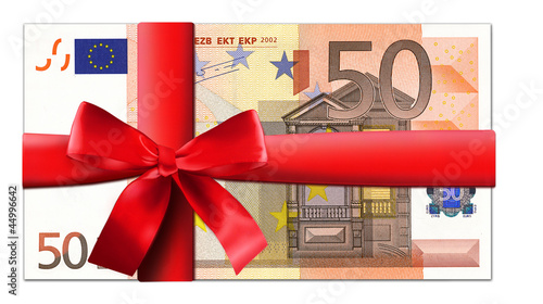 Illustration: 50 Euro Schein mit roter Schleife 50 Euro Schein mit roter Schleife