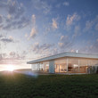 Moderner Bungalow in Hanglage im Morgenlicht 3D