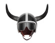 Retro motorcycle helmet with bull long horns.