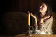Beautiful Caucasian woman on a sofa