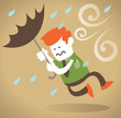 Illustration: Retro Corporate Guy blown away with Umbrella. Retro Corporate Guy blown away with Umbrella.