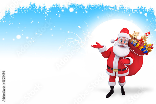 Illustration: santa with lots of gifts on iceland santa with lots of gifts on iceland