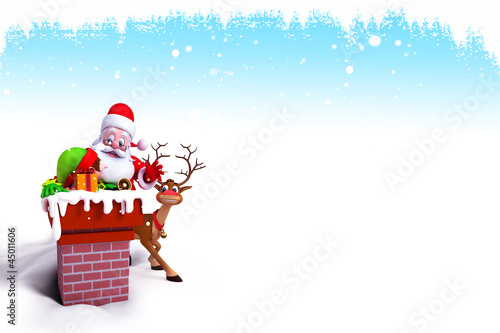 Illustration: santa coming from chimney with iceland santa coming from chimney with iceland
