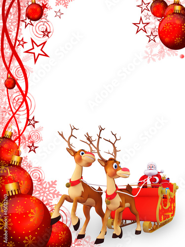 Illustration: sleigh on red background with santa sleigh on red background with santa