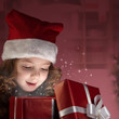 litle girl open red gift box
