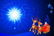 santa inside sleigh with blue background