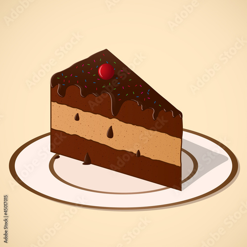 Vector: Piece of chocolate cake on a dish Piece of chocolate cake on a dish