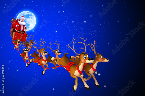 Illustration: santa with his sleigh coming from moon santa with his sleigh coming from moon