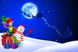 snow man with elves in iceland with moon