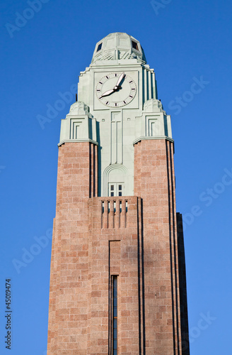 Photo: Clock tower of Helsinki central railway station. Clock tower of Helsinki central railway station.